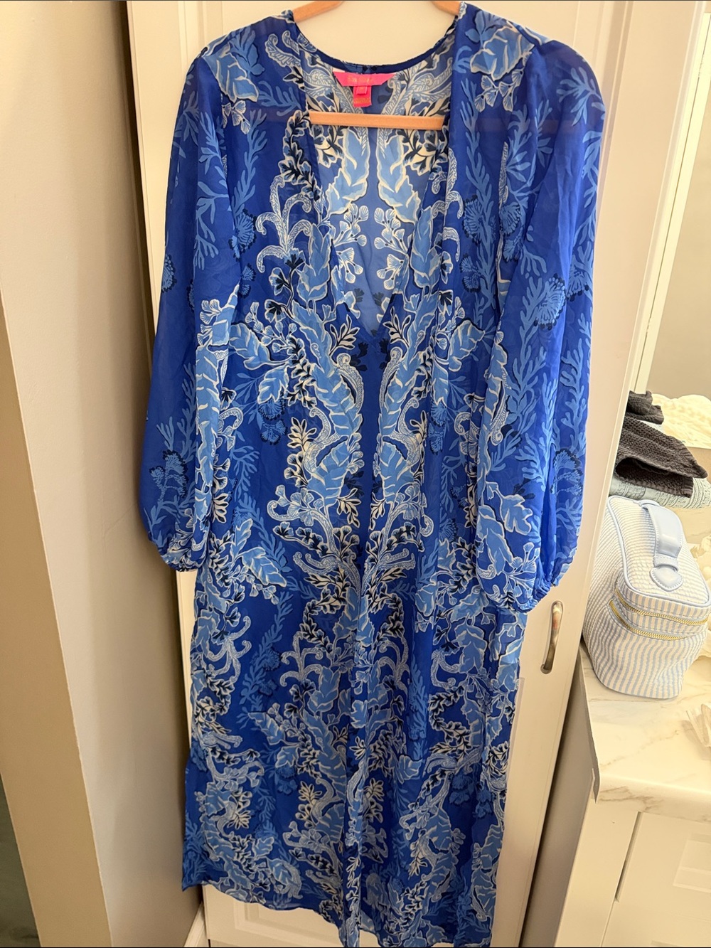 Lilly Pulitzer Blue Floral Sheer Long Swim Coverup